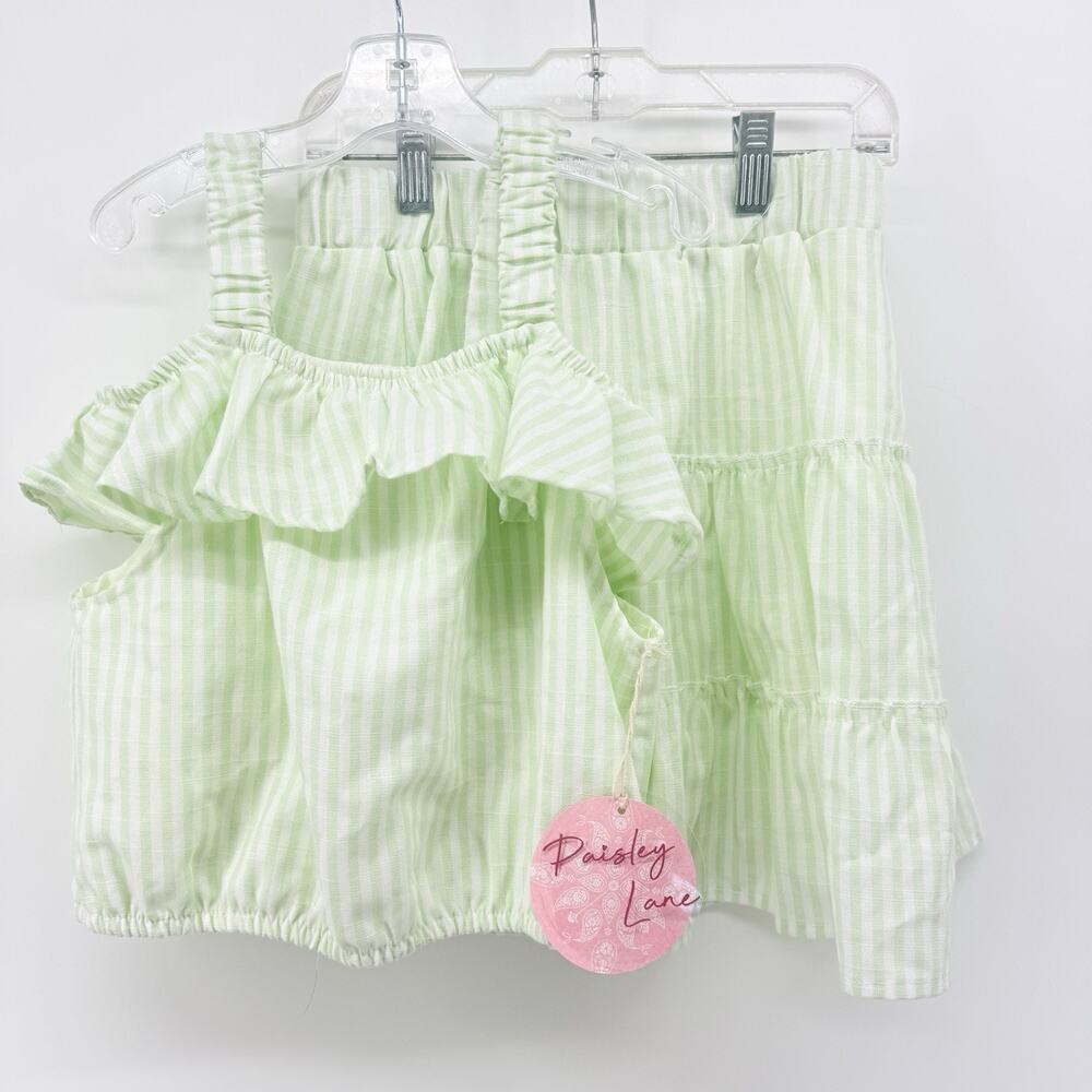 Paisley Lane Girls Sz 12 2 Piece Skirt Set Summer Green Pinstripe Vacation NWT